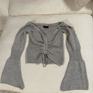 Gray Knit Bell Sleeve Sweater